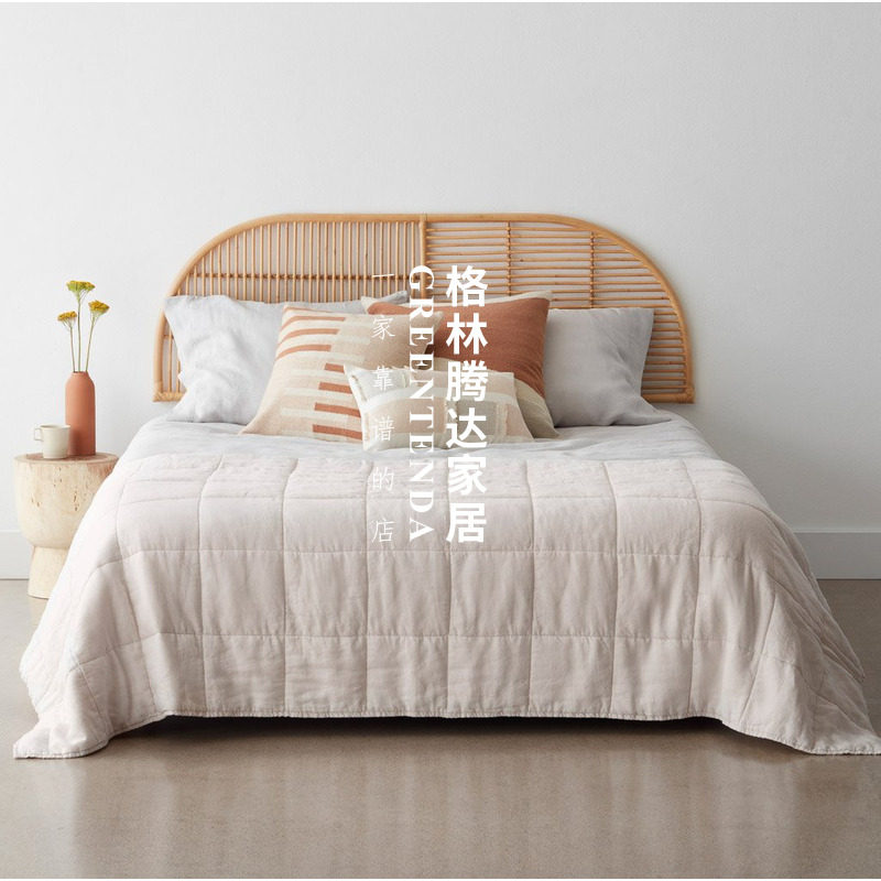 Greentenda Filipino Double Rattan Bed 1.5m 1.8m Rattan Woven Bed Headboard Homestay Japanese-style ins Rattan Bed