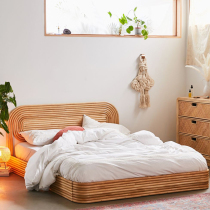 Green Tengda Yayu rattan bed bedroom rattan double bed hotel B&B rattan art bed ins Douyin