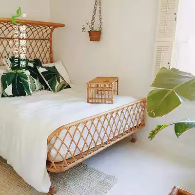 Greentenda king rattan bed ins double bed hotel homestay rattan bed designer furniture Rattan