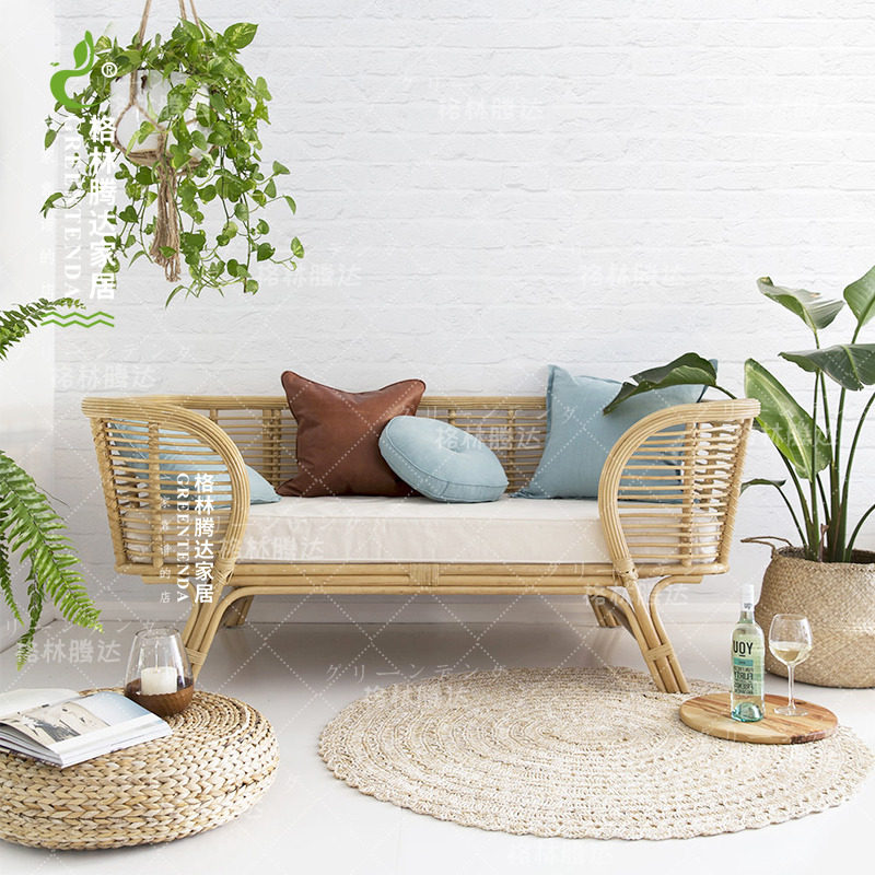 Greentanda simple rattan chair Nordic fashion ins rattan sofa outdoor balcony rattan chair double sofa