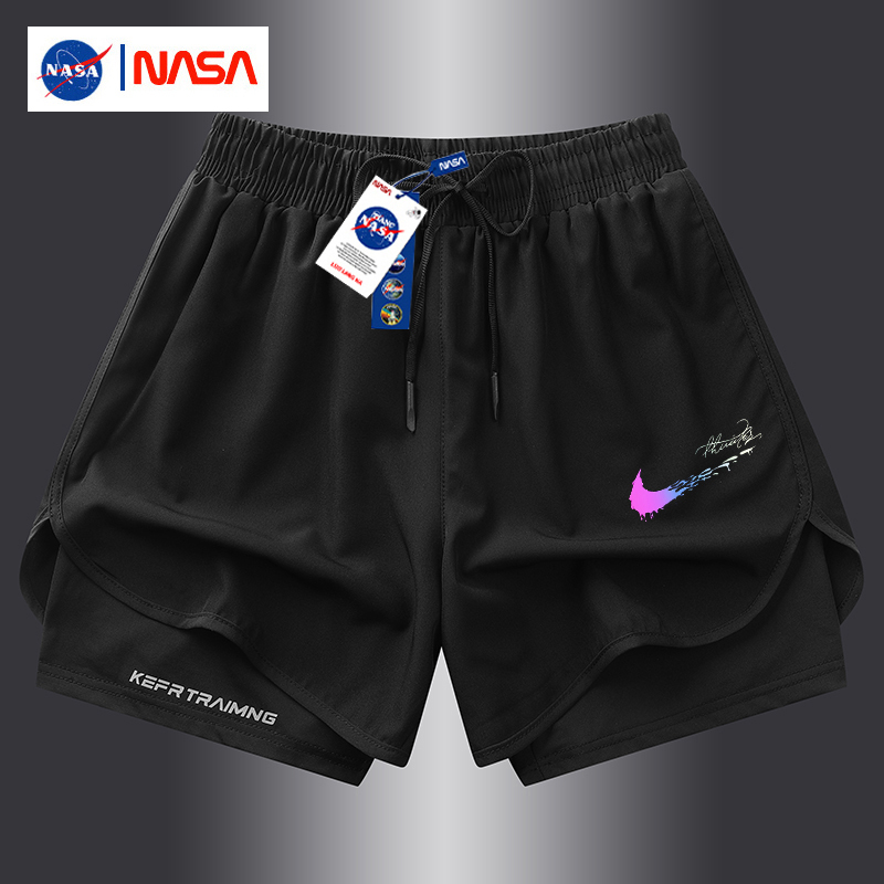 Nasa Sports Shorts 2025 Summer New Model Unisex Sports Quarter-Length Shorts Ice Silk Breathable Quick-Dry Shorts Trendy Three-Quarter-Length Shorts