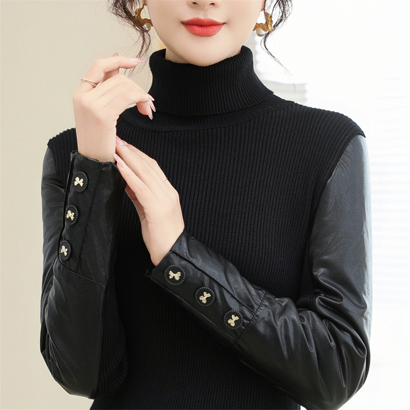 Down Cotton Sleeve Sweater with Fur Sleeves, Women's Winter Sleeveless Top with Fleece Lining, Thickened Inner Layer, Paired with Fur Vest, Knitted Sweater