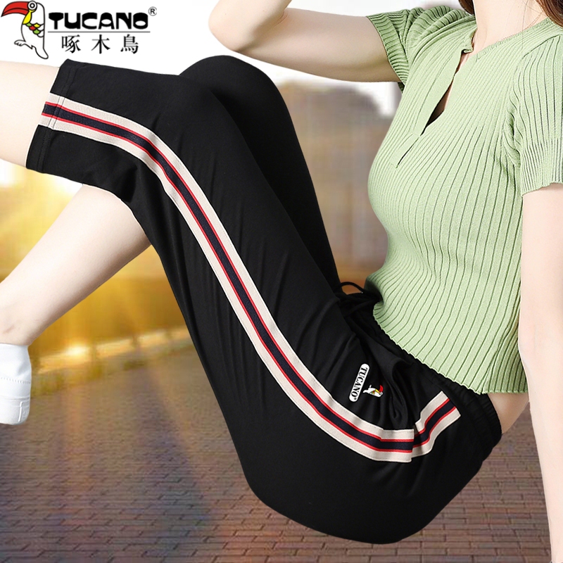 Woodpecker Pure Cotton Sports Capri Pants for Women, Summer Fashion, Age-Reducing, Stylish, Casual Pants for Moms, Summer Women's Pants