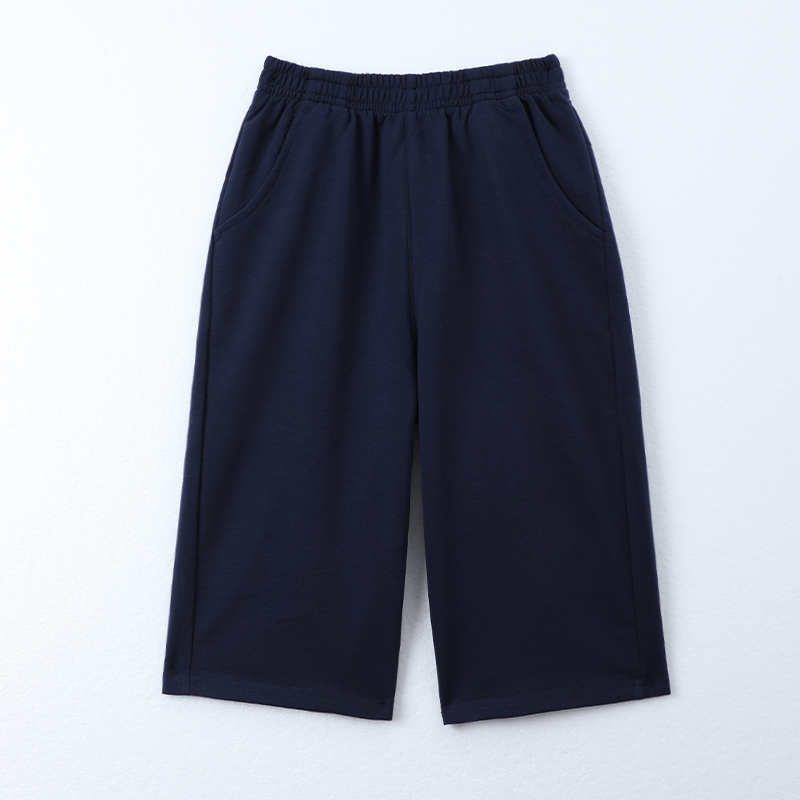 Summer Children's Clothing, Navy Blue Cropped Sweatpants for Boys and Girls, Casual Pants for Older Children and Elementary School Students, Dark Blue School Pants