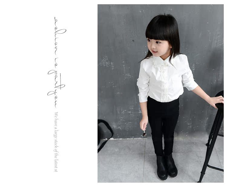 Mùa thu đông cô gái Hàn Quốc áo sơ mi trắng tay dài quần áo trẻ em áo sơ mi cotton trắng cộng với áo sơ mi ren nhung áo sơ mi trẻ em nam hàn quốc
