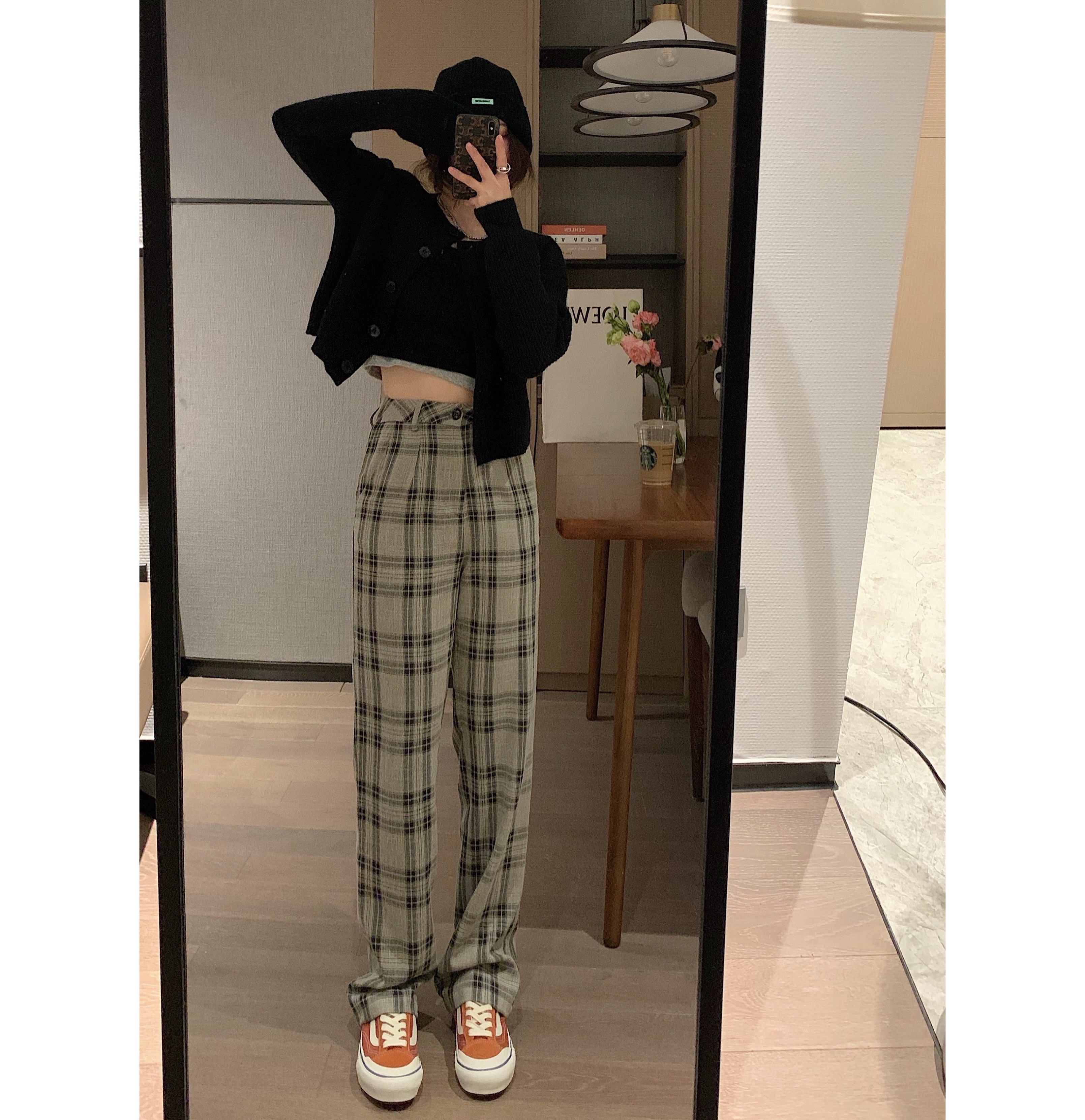 VEEE Spring Summer New Plaid Control Zui Love Is Very Proportional to Lean Grain High Waist Suit Broadleg Casual Pants