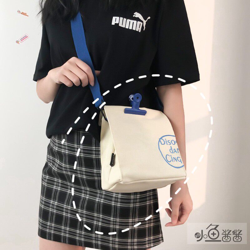 South Korea ins Cute Clip Messenger Bag Japanese Harajuku Girl chic Soft Girl Single Shoulder Student Canvas Bag