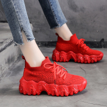 Sports shoes womens 2022 autumn new all-match net red socks shoes a pedal casual thick-soled daddy shoes ins tide