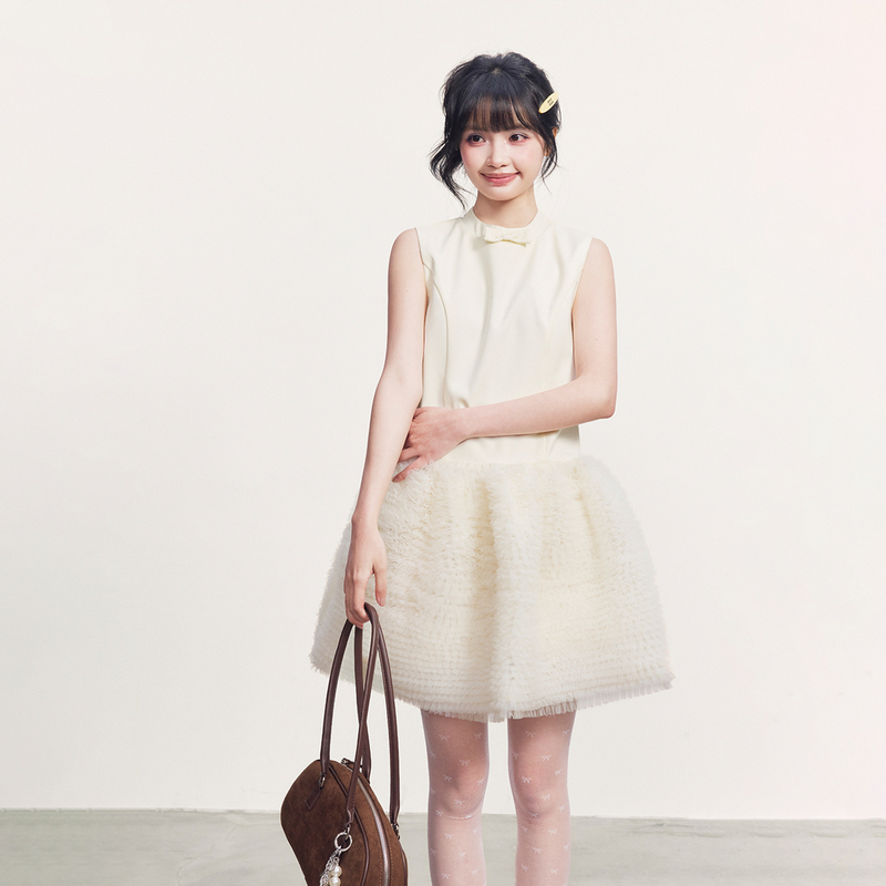 Cream Kitten Coconut Mango Swiss Roll Sleeveless Patchwork Dress Puff Skirt Women's Summer Mesh Tank Dress Cream Kitten Coconut Mango Swiss Roll Sleeveless Patchwork Dress Puff Skirt Women's Summer Mesh Tank Dress