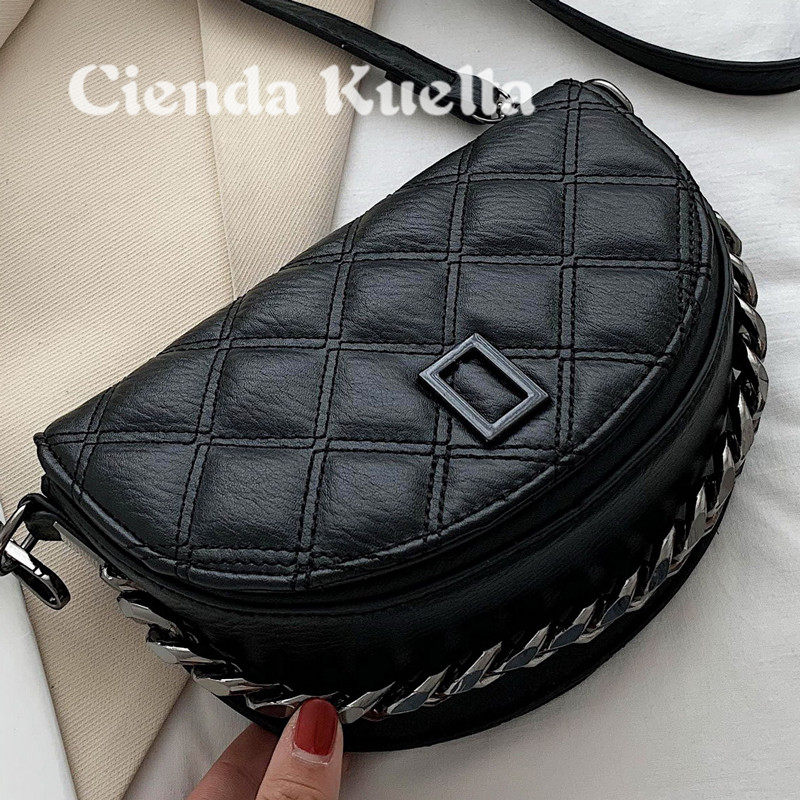 Cienda Kuelta 2021 new advanced senses women's bag chain 100 hitch saddle bag genuine leather diagonal satchel bag wave
