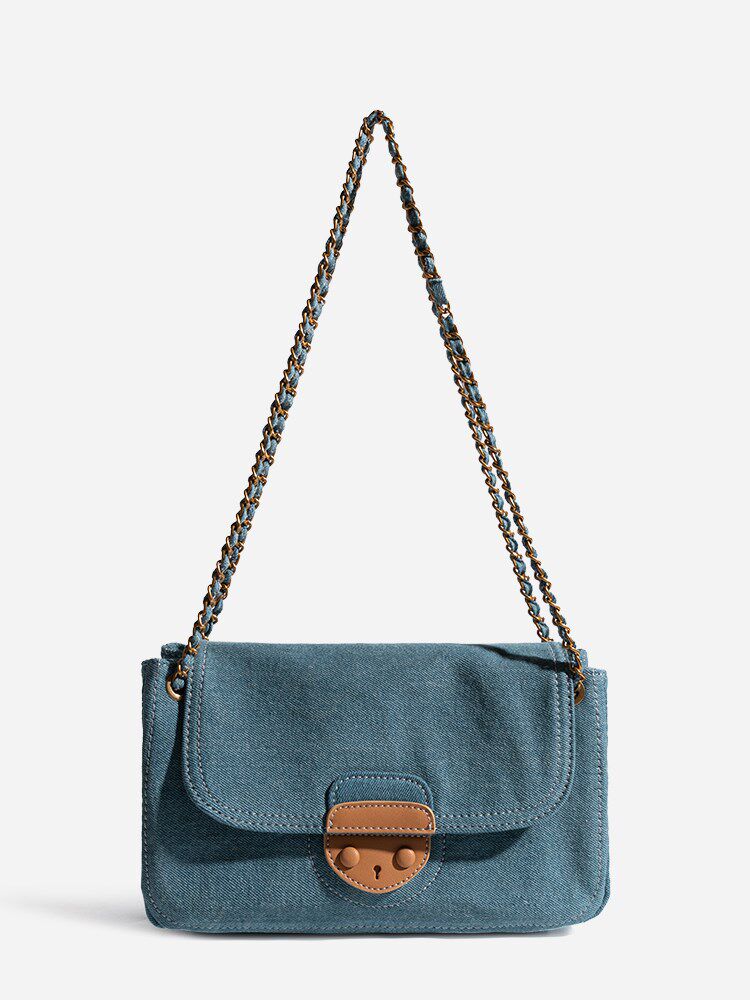 Cienda Kuelta Bag for women 2021 new fashion Chauding satchel satchel Summer 100 Lap Denim Chain Small Square Bag