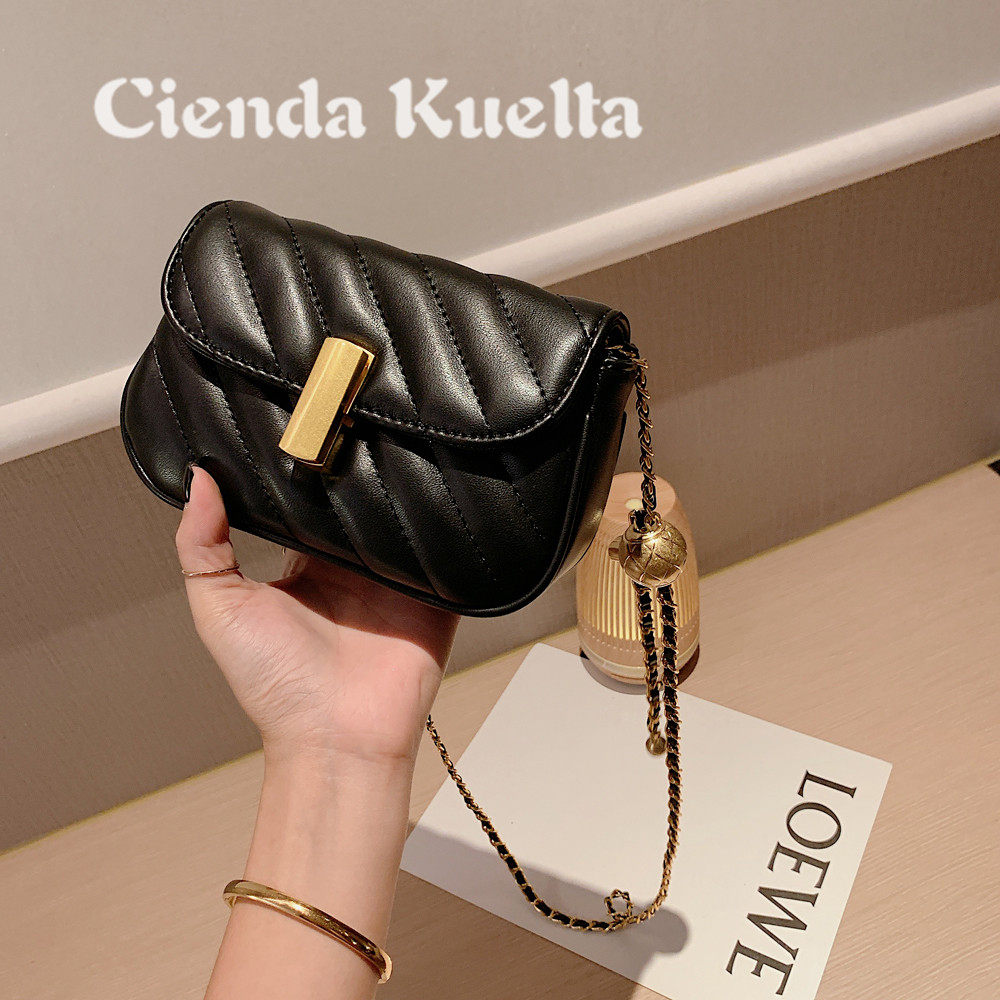 Cienda Kuelta Package Girls 2021 New Fashion Ocean Diagonal Satchel Chain Small Square Bag Genuine Leather Texture