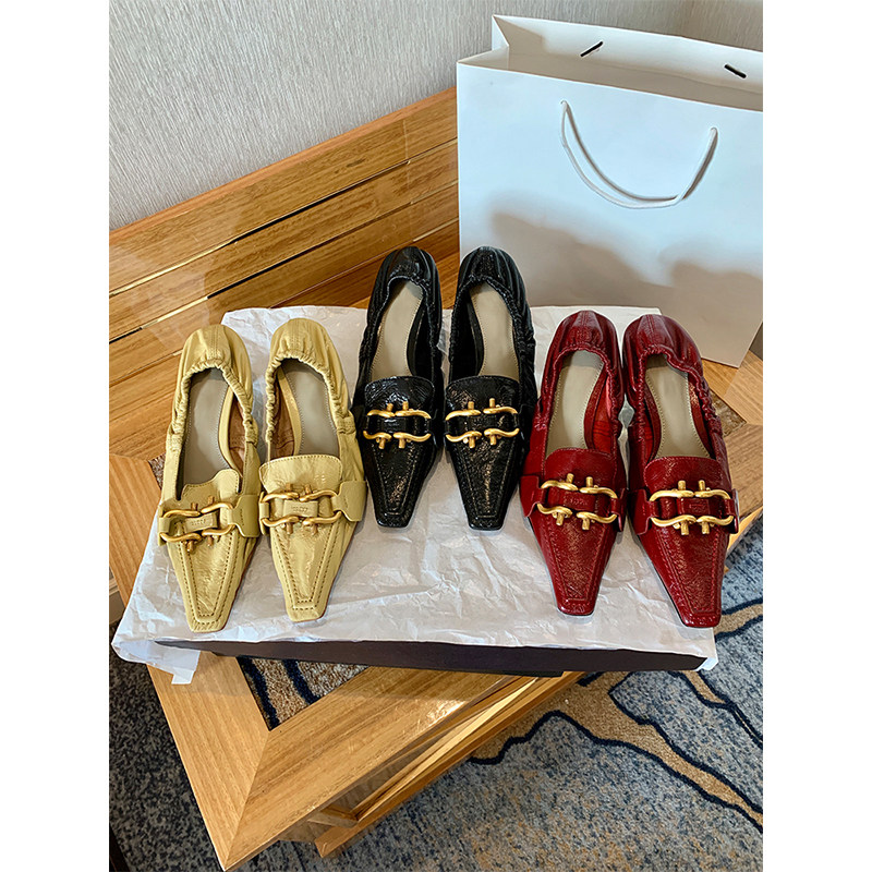 ins bv small high heel French style retro single shoe woman with genuine leather square head Inn wind small leather shoes soft leather one foot pedal
