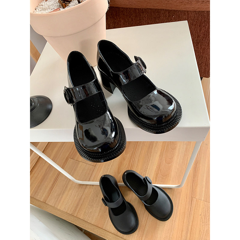 Middle Heel Bag Shoes Women Round Head College Wind Inglén Small Leather Shoes Mona Coals Style Retro Coarse Heel Mary Precious Shoes