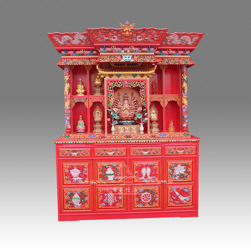 New Custom Tibetan Buddhist Niche Painted Shrine Camphor Wood