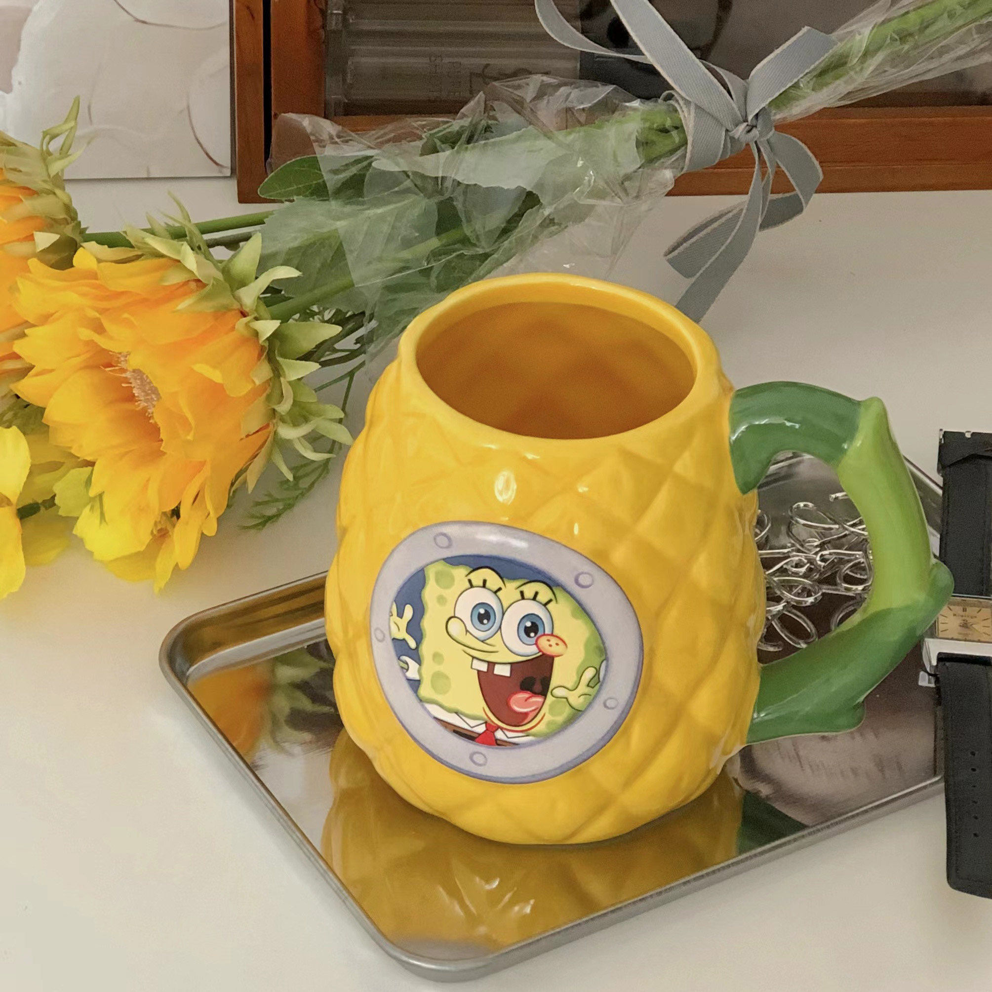SpongeBob SquarePants Pineapple Cup Cartoon House Water Cup Super Cute Mug Large Capacity Ceramic Home Office Water Cup