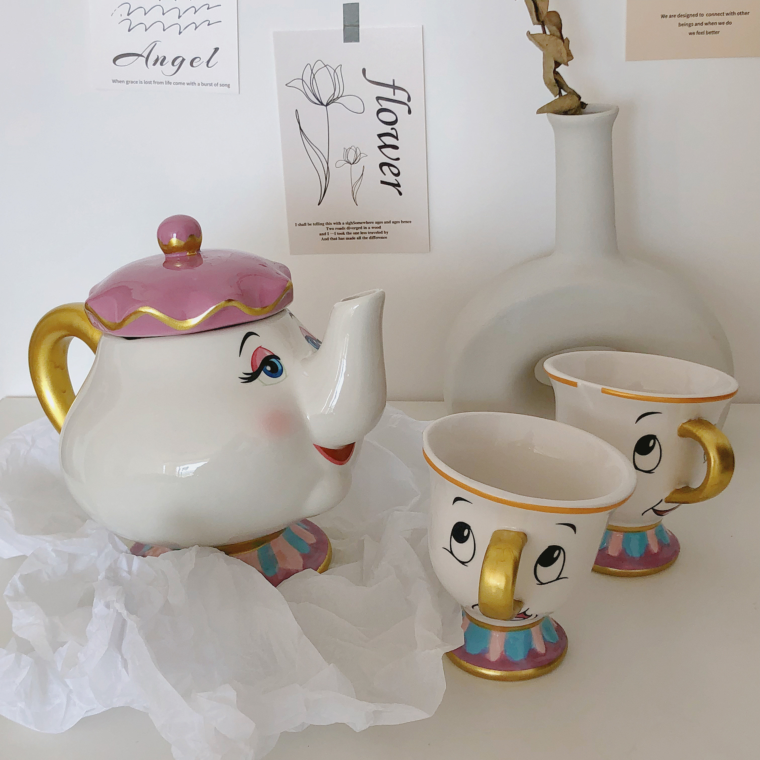 Beauty and the Beast Tea cooker Mrs. Teapot Archie Cup Ceramic water glass Cute Cartoon Large Capacity Coffee Cup Suit