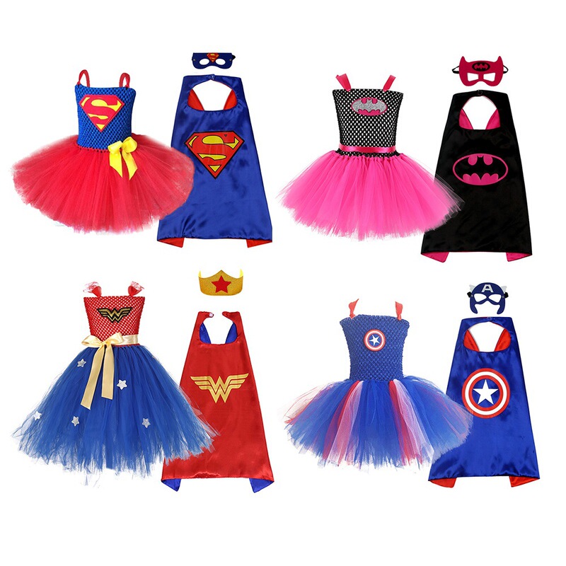 Halloween Costumes for Kids, Cosplay Sets, Wonder Woman Girls' Tutu Skirts, Captain America and Superman Dresses