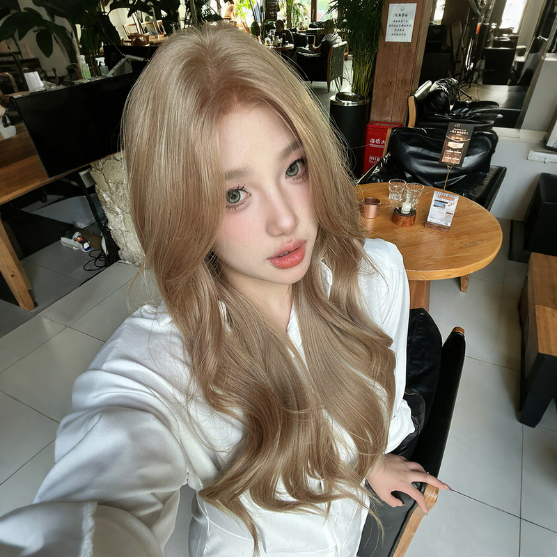 Australian Wild Rose Shangkou Wig for Women, Full Head Cover, Straight Hair, High-Layered Curly Hair, Platinum Blonde, Large Waves, Seamless