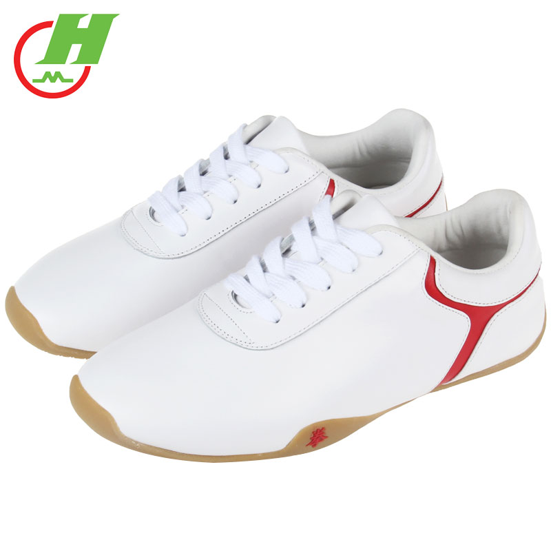 Red Cotton Tai Chi Shoes Soft Bull Leather Beef Tendon Bottom Women Genuine Leather Martial Arts Shoes Practice Shoe Men Taijiquan Kung Fu Shoes Soft Bottom