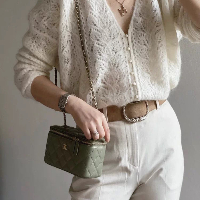 Discounted In-Stock Sezane Mohair V-Neck Knitted Hollow-Out Sweater Cardigan White