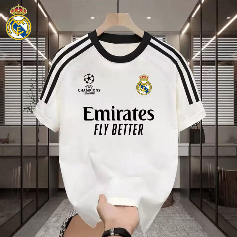 Champions League Real Madrid Football Three-Stripe Raglan Sleeve Short-Sleeve T-Shirt Unisex Loose Pure Cotton Sports Top Trendy Brand