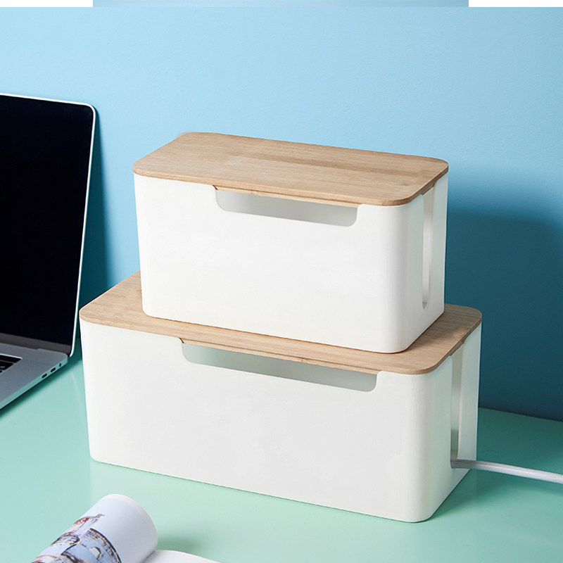 Wire storage box household collection wire box wooden charger shielding power cord socket row plug-in wire storage artifact