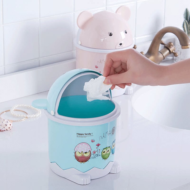 Cute cartoon small trash can home living room bedroom bathroom flip creative office desktop trash can