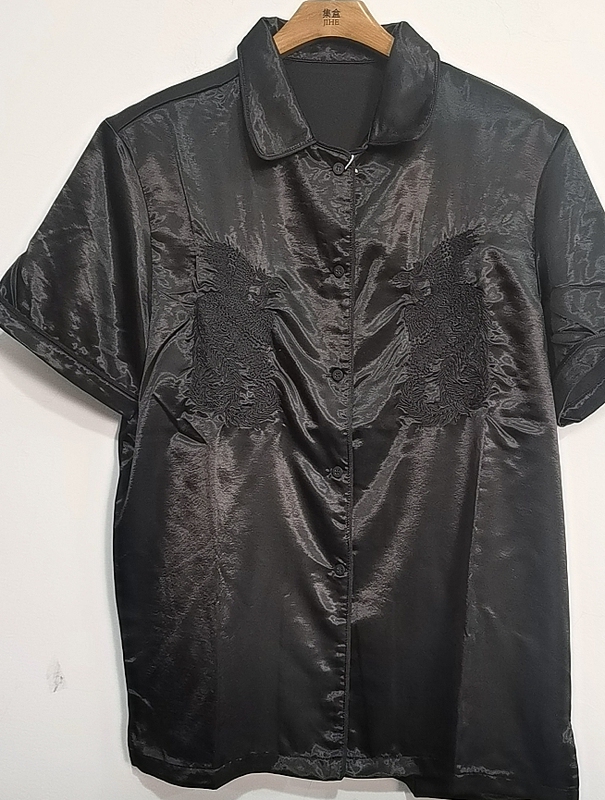 Designer Style Finely Embroidered Black Satin Shirt 81830506 Designer Style Finely Embroidered Black Satin Shirt 81830506