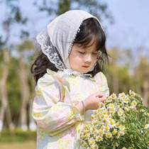 Childrens headscarf girl lace French bauhead cute triangle cute triangle tied to the pastoral wind photo headband