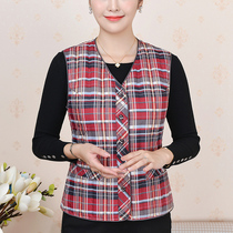 Middle aged down waistcoat female plaid liner Mom Furnishing Body Vest Grandma Warm Light and thin Camshoulder Increase Code