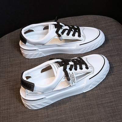 系带凉鞋女2021年新款夏季百搭平底运动包头厚底镂空小白鞋女鞋潮