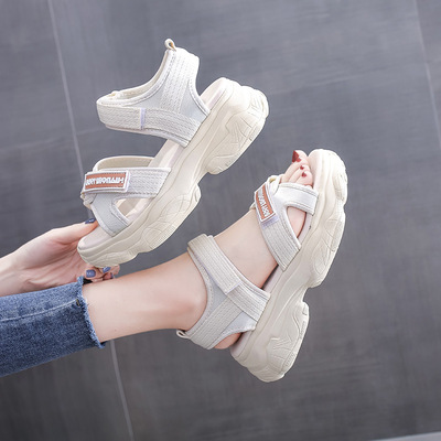 网红运动凉鞋女ins潮2021年夏季新款百搭厚底魔术贴软底轻便凉鞋