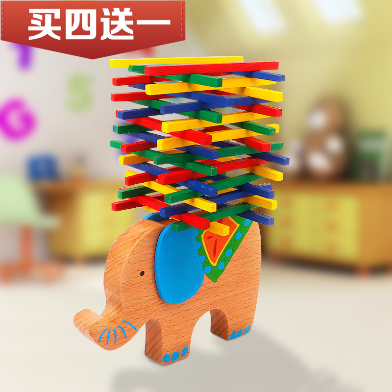Stack of laminated music 3 + years old baby wooden toy laminated high colour stick balanced wood elephant children puzzle games