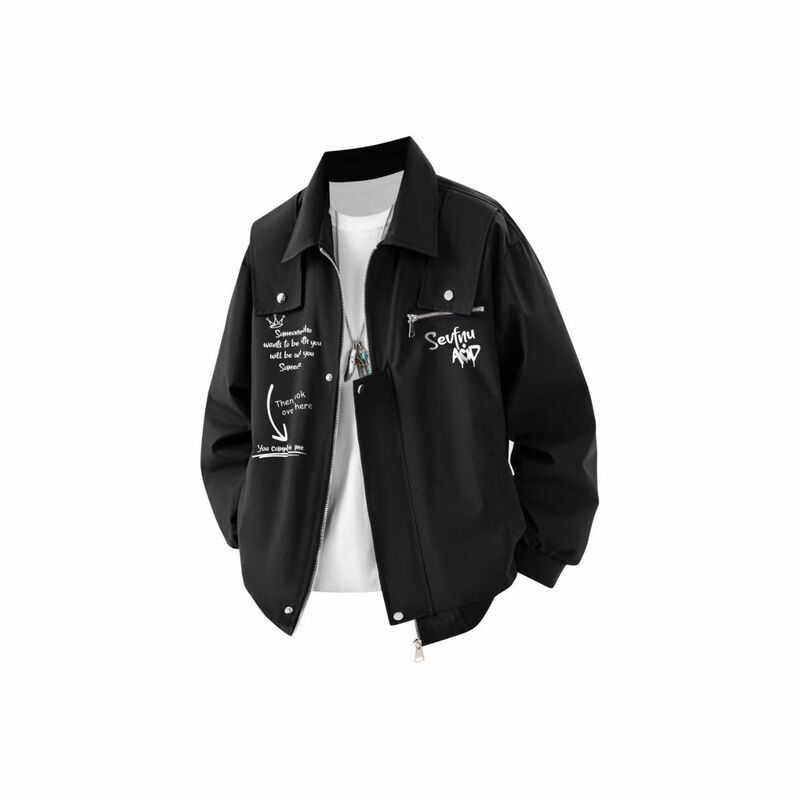 American High Street Jacket for Men 2025 Spring and Autumn New Loose Casual Workwear Printed Lapel Top Trendy Brand