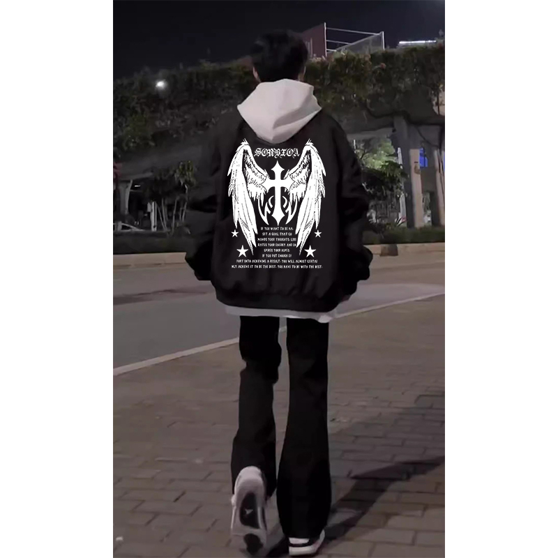 Trendy Retro American-Style Cross Print Baseball Bomber Jacket for Male Students, Spring and Autumn Outerwear