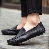 Summer leather young black leather shoes men large lazy high-end tide shoes