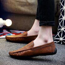 Soft soft bean shoes male breathable summer small leather shoes male soft soles and leisure retro lazy shoes