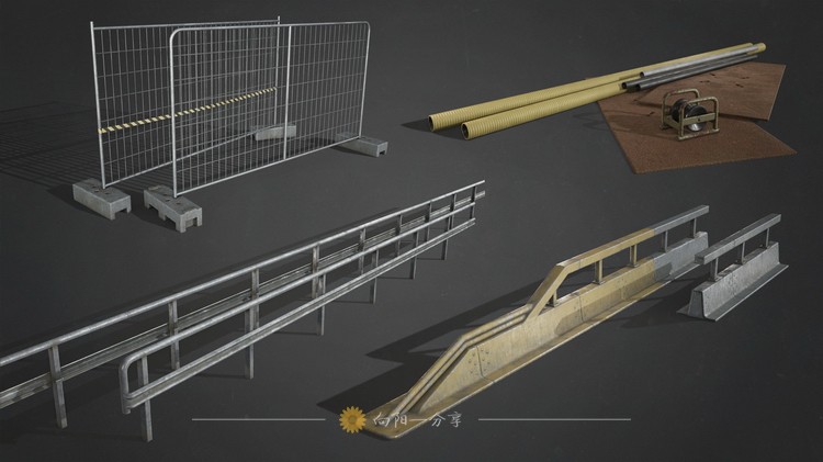 Highway - Environment 自然写实场景高速公路施工现场铁路牌工地建筑素材