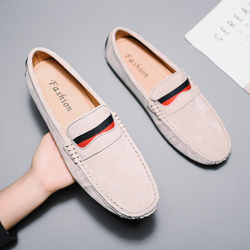 New spring bean-bean shoe men's genuine leather Han version 100 hitch a foot pedal sloth trend casual big size 4546 men's shoes