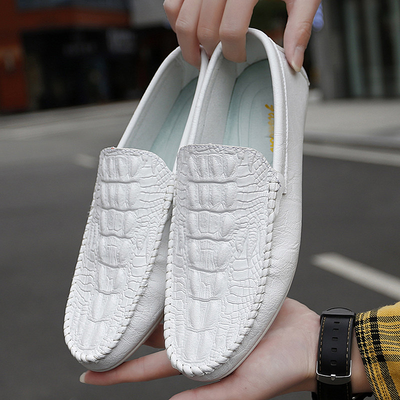 White Bean shoes Men's Han prints Lazy Men Shoes New Summer Breathable Little White Shoes Youth Alligator Tattoo Casual Leather Shoes