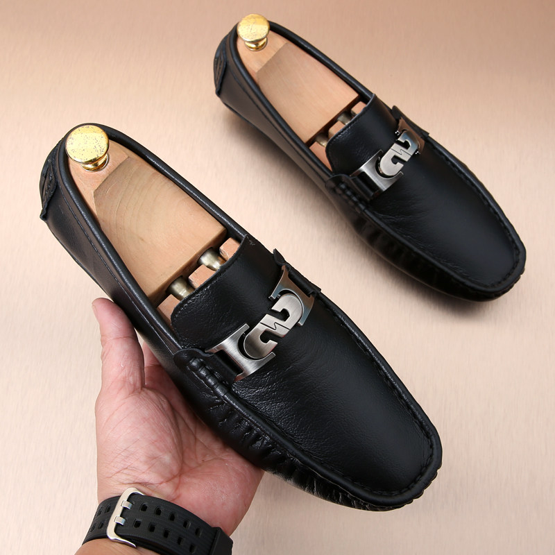 Bean Bean Shoes Men Genuine Leather 2021 Summer New Casual Leather Shoes Inglées Lazy People Driving Shoes Soft-bottom 100 Hitch Shoes