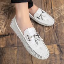 Spring and summer tassel bean shoes mens leather British Korean version of mens casual shoes Joker lazy shoes crocodile mens shoes tide