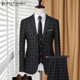 Костюм, модный комплект в английском стиле, мужской пиджак классического кроя, свадебное платье, 3 предмета, облегающий крой