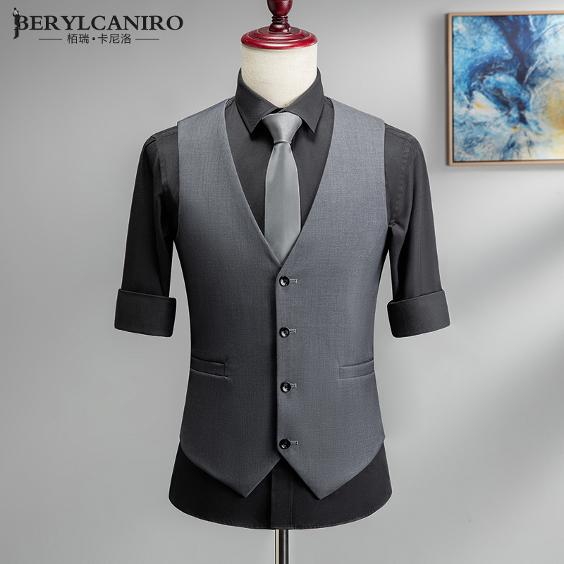 Autumn Suit Vest Men's Business Formal Wear Gray Korean Style Slim Fit Suit Vest Groomsmen Outfit Brother Outfit