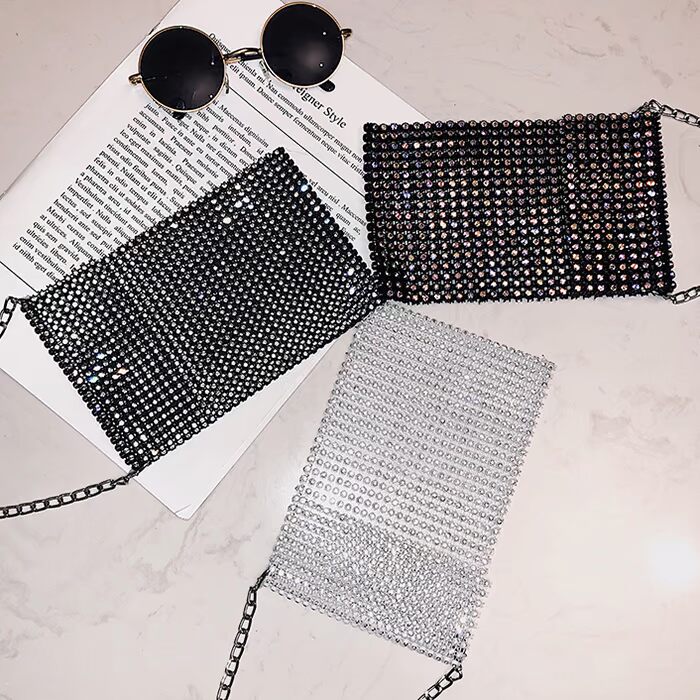 Nhỏ lưới màu đỏ tĩnh với túi flash kim cương bling Túi đeo chéo mini túi nữ đeo vai Messenger túi màn hình lớn túi điện thoại di động - Túi điện thoại ví cầm tay nữ mini