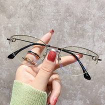 Temperament net red cats eye lower half frame frame glasses female retro with myopia fashion flat glasses frame anti-blue light
