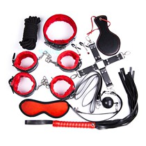 SM alternative combination set black and red plush 8-piece set of interest restraint toys hand and foot cuffs whip eye mask mouth ball