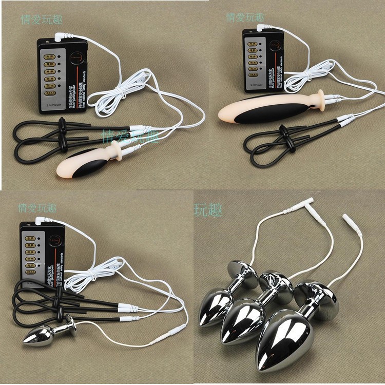 SM alternative toy electric shock pulse massager men's masturbation physiotherapy lock sperm ring anus plug stick penis ring