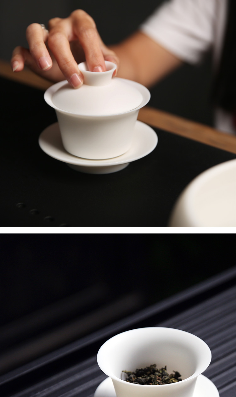 Goods only three tureen large tea cup suet jade porcelain remit dehua white porcelain single ceramic tea set home to bowl